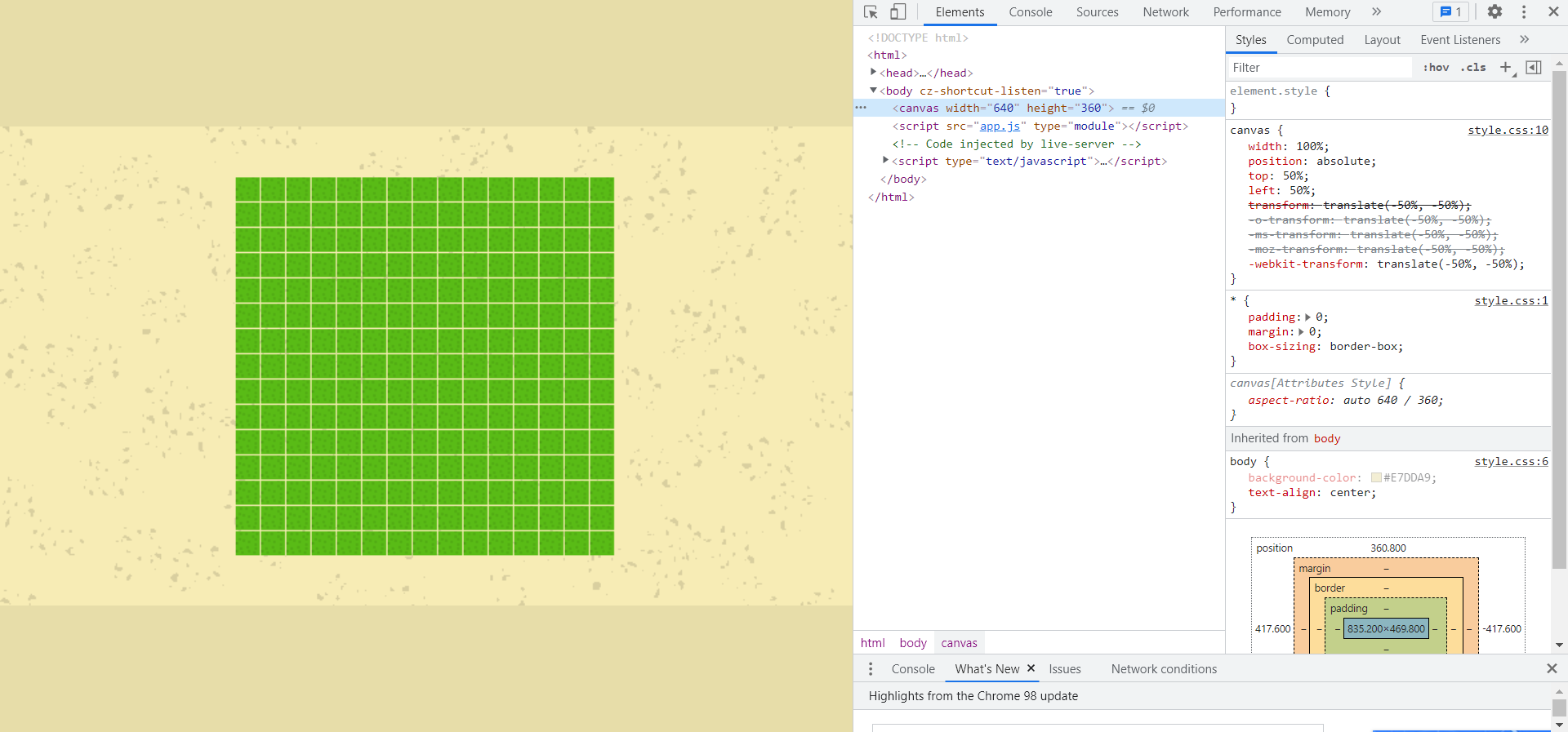 Board on Canvas context in center